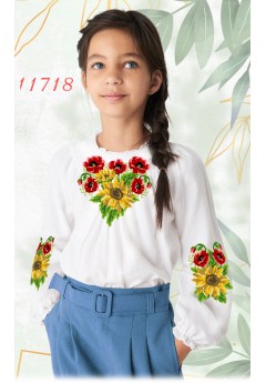 Пошита сорочка на дівчинку, білий льон (11718)