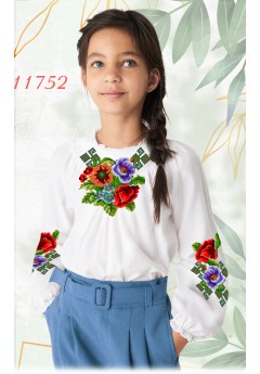 Пошита сорочка на дівчинку, білий льон (11752)