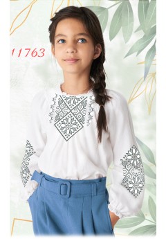 Пошита сорочка на дівчинку, білий льон (11763)