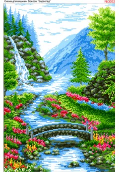 Схема для вишивки бісером (нитками) Пейзаж з водопадом (3032) Схема для вишивки бісером (нитками) Пейзаж з водопадом (3032)