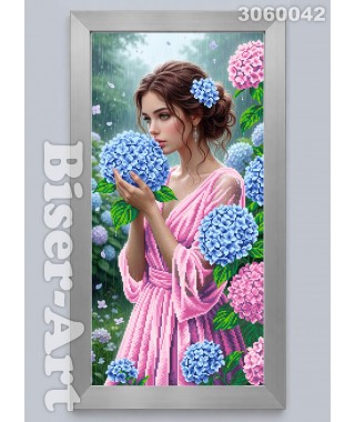 Схема вишивки бісером (хрестиком) Дівчина з гортензіями (3060042)