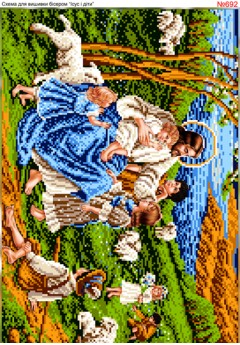 Схема вишивки бісером (хрестиком) «Ісус і діти (692)» Схема вишивки бісером (хрестиком) «Ісус і діти (692)»