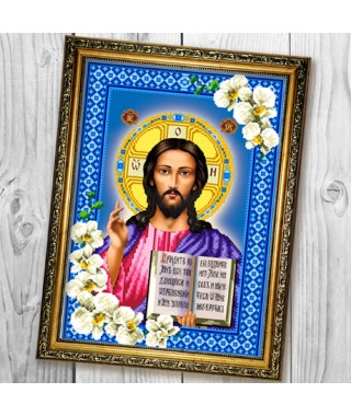 Схема вишивки бісером (нитками) «Ісус Христос Вседержитель» в орхідеях (A677)