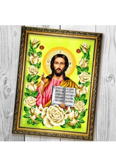 Схема вишивки бісером (нитками) «Ісус Христос Вседержитель» в трояндах (A680) Схема вишивки бісером (нитками) «Ісус Христос Вседержитель» в трояндах (A680)