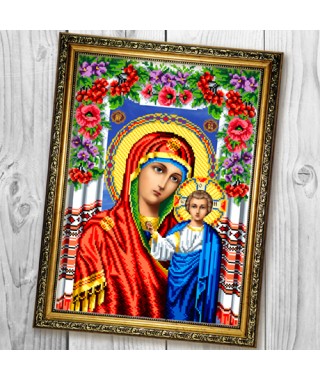 Схема вишивки бісером (хрестиком) «Божа Матір Казанська» в квітах (A682) Схема вишивки бісером (хрестиком) «Божа Матір Казанська» в квітах (A682)