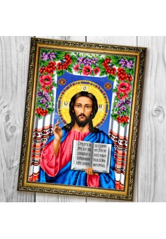 Схема вишивки бісером (нитками) «Ісус Христос Вседержитель» в квітах (A683) Схема вишивки бісером (нитками) «Ісус Христос Вседержитель» в квітах (A683)