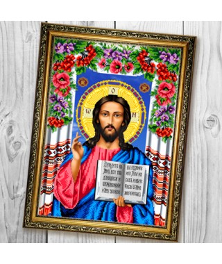 Схема вишивки бісером (нитками) «Ісус Христос Вседержитель» в квітах (A683) Схема вишивки бісером (нитками) «Ісус Христос Вседержитель» в квітах (A683)