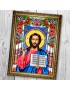 Схема вишивки бісером (нитками) «Ісус Христос Вседержитель» в квітах (A683)
