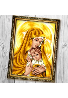 Схема вишивки бісером (хрестиком) Мадонна з немовлям в золотих тонах (B602) Схема вишивки бісером (хрестиком) Мадонна з немовлям в золотих тонах (B602)